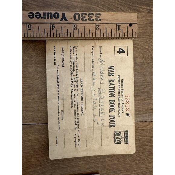 Vintage WW2 War Ration Book Four OPA Form R-145 + Stamps Haughton LA 1943 #1W - Picture 11 of 11